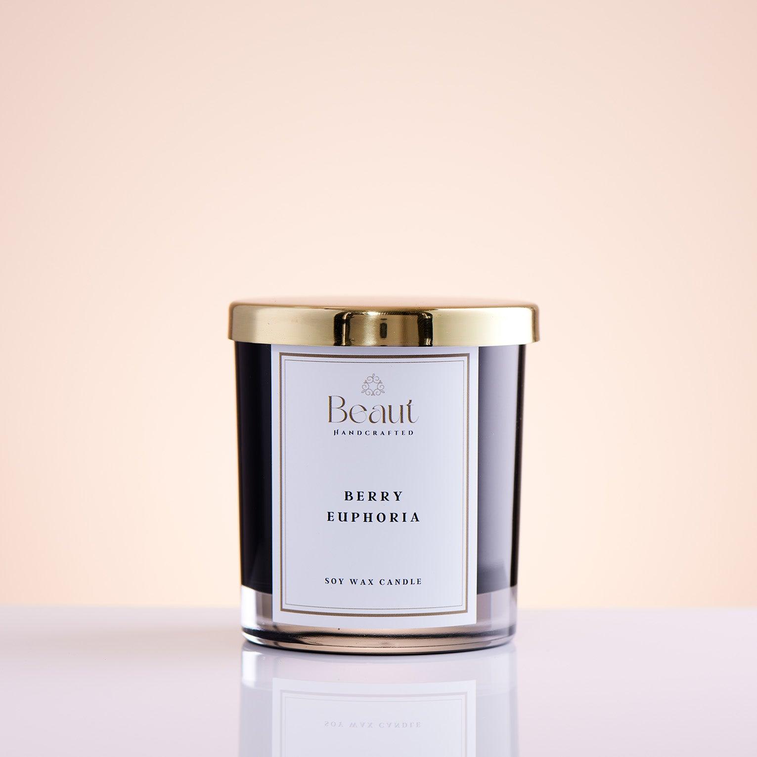 Berry Euphoria Soy Wax Candle in the glass container