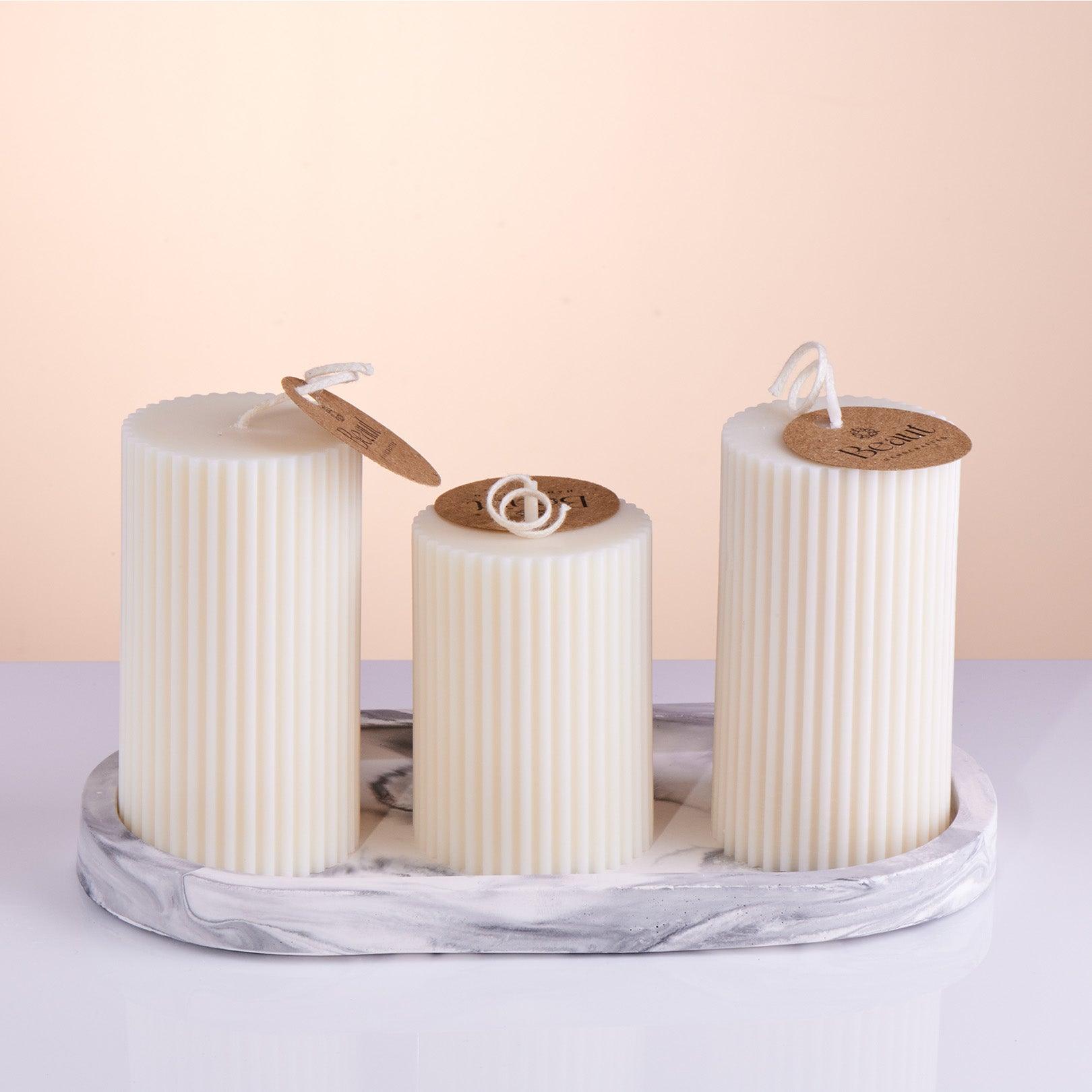Soy Wax Ribbed Pillar Candle