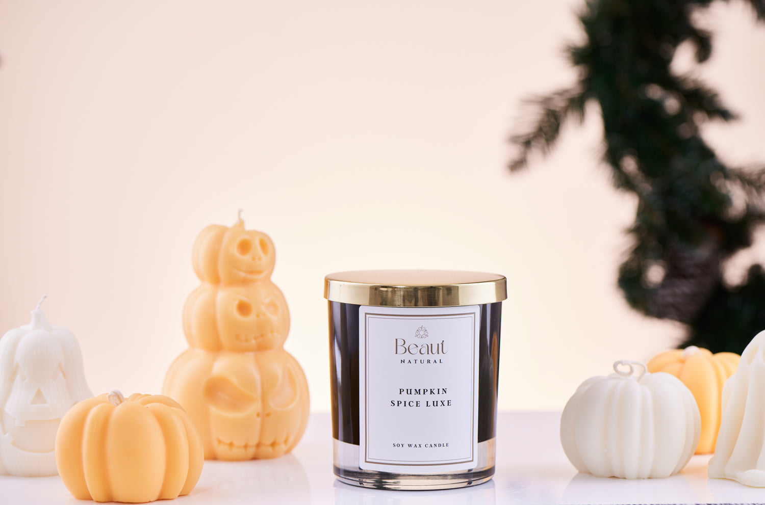 Pumpkin Spice Luxe Soy Wax Candle in the glass container